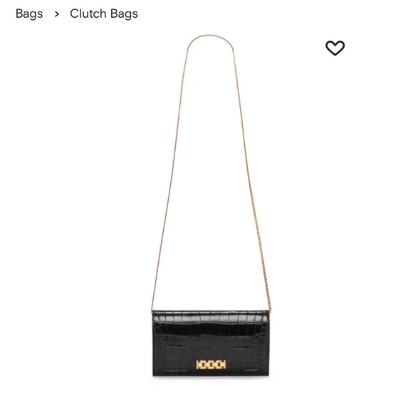 Victoria Beckham Elegant Black Croc-Embossed Chain Wallet Wristlet Clutch - Picture 9 of 16